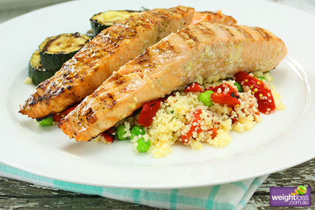 Salmon with Couscous, Peas & Zucchini
