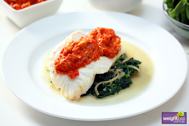 Baked Fish with Romesco Sauce