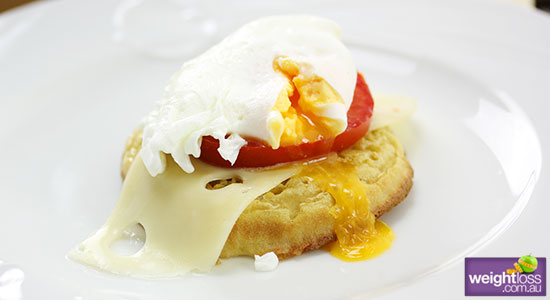 Crumpet with Poached Egg, Cheese & Tomato