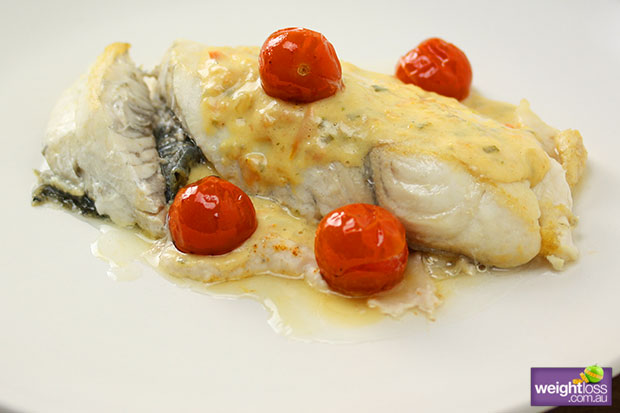 Grilled Fish with Creamy Lemon & Basil Sauce