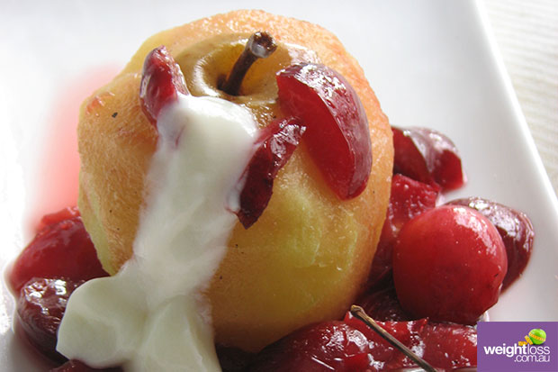 Poached Apple with Cherries